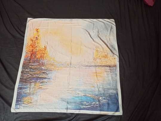 Шелковый платок  с картиной "Волшебный свет осени"